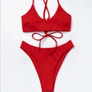 Red high waist bikini